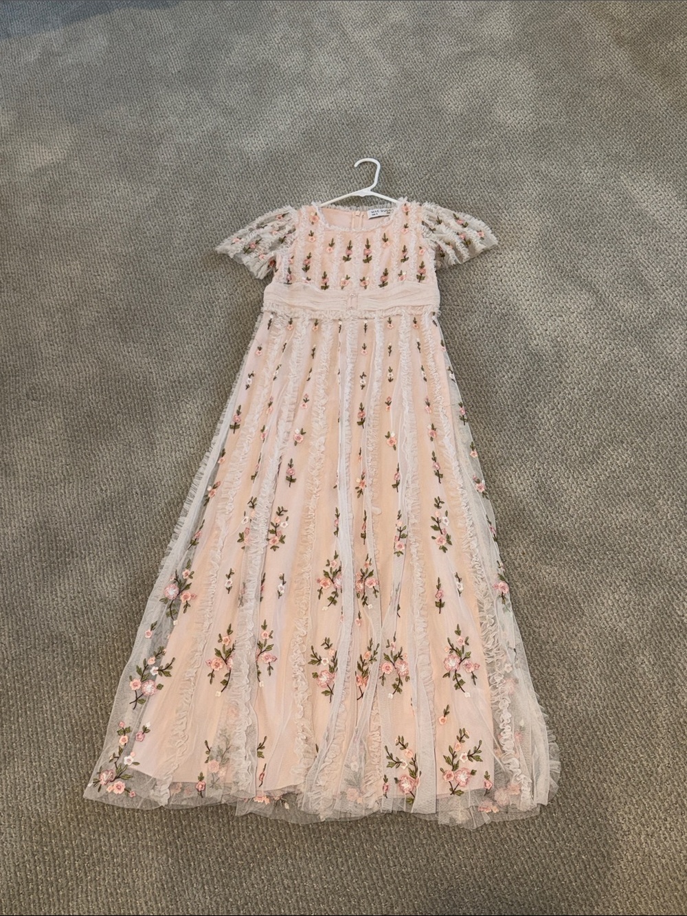 Mac Duggal Girls' Blush Pink Floral Lace Gown